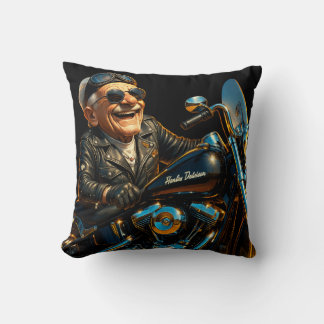 Smiling Biker Throw Pillow – Funny Harley Rider Ar