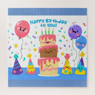 Smiling Birthday Cake And Balloons Jigsaw Puzzle