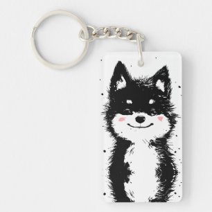 Smiling Black and White Dog Keychain