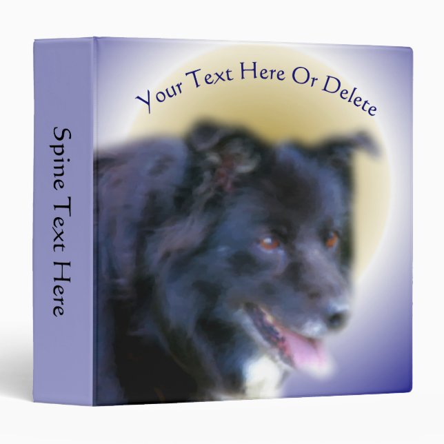 Smiling Black Border Collie Face Personalized Binder (Front/Spine)