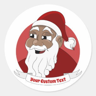 Smiling black Santa Claus cartoon Classic Round Sticker