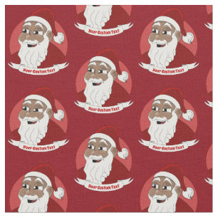 Smiling black Santa Claus cartoon with custom text Fabric