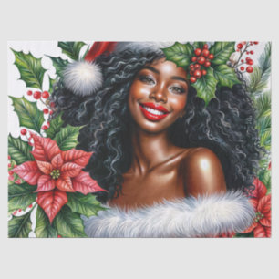 Smiling Black Woman In Santa Hat Christmas Tissue Paper