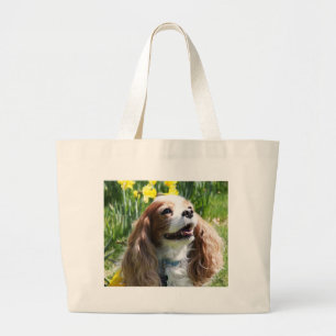 Smiling Blenheim Cavalier King Charles Spaniel Large Tote Bag