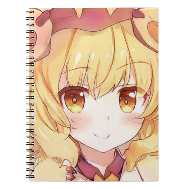 Smiling blonde girl with amber eyes anime manga notebook (Front)