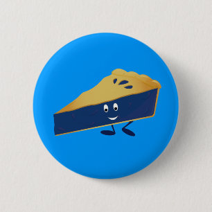 Smiling blueberry pie slice 2 inch round button