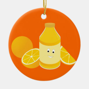 Smiling bottle of orange juice with oranges ceramic ornament