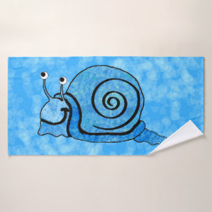 Smiling Bright Aqua Blue Cartoon Snail Motif