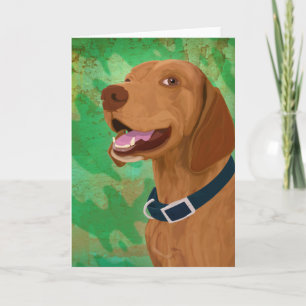Smiling Brown Vizsla on Green Background Card