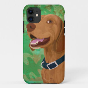 Smiling Brown Vizsla on Green Background iPhone 11 Case