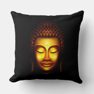 Smiling Buddha Gold and Black Throw Pillow