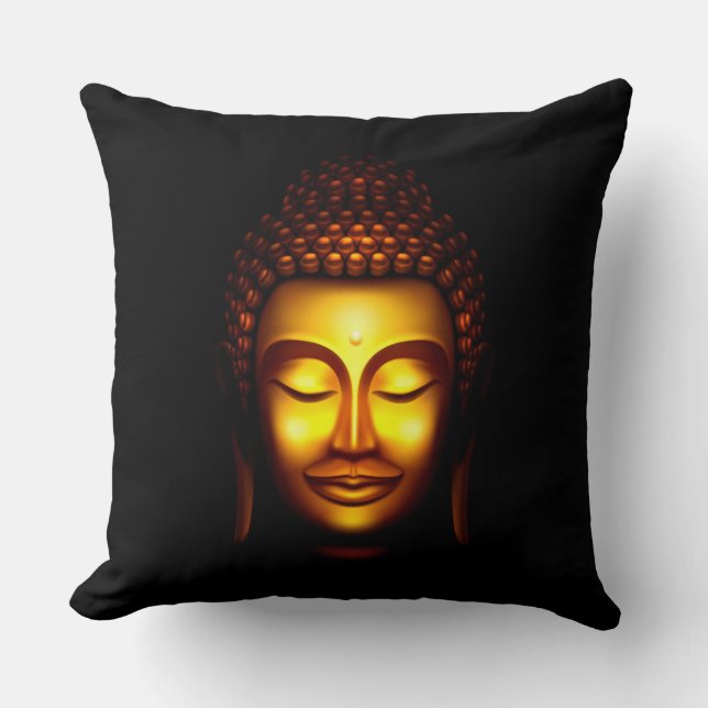 Smiling Buddha Gold and Black Throw Pillow (Front)