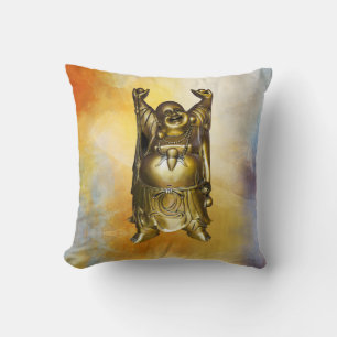 Smiling buddha orange tie dye throw pillow