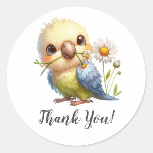 Smiling Budgie and Bloom Thank You Classic Round Sticker