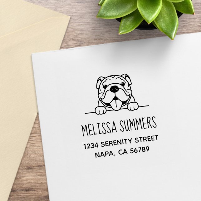 Smiling Bulldog Pet Address Rubber Stamp (Creator Uploaded)