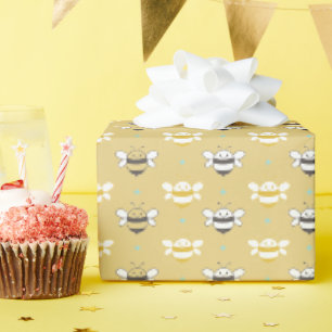 Smiling Bumble Bees Gold Wrapping Paper
