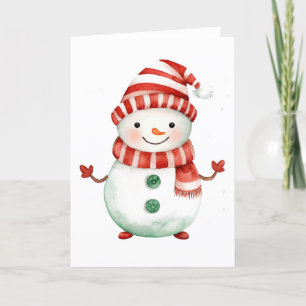 Smiling Bundled Up Snowman BLANK Holiday Card