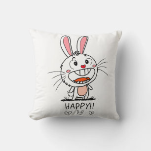 Smiling Bunny Throw Pillow