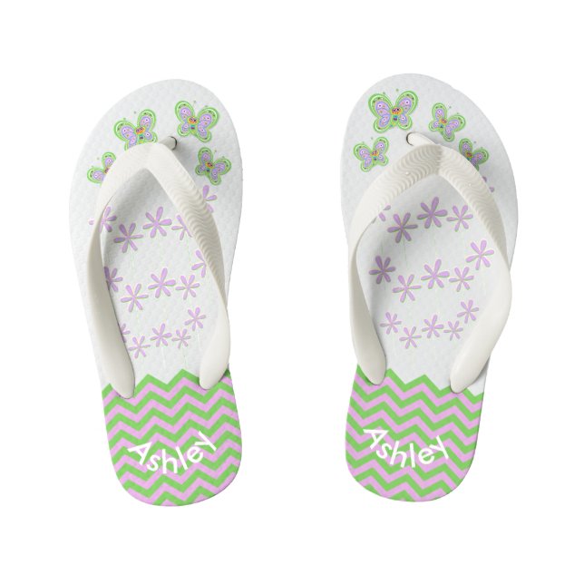 Smiling Butterfly Garden Zigzags Custom Kid's Flip Flops (Footbed)