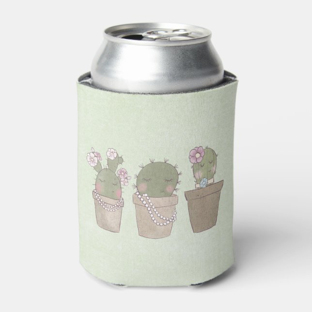 Smiling Cactus Trio Watercolor Design Can Cooler (Can Front)