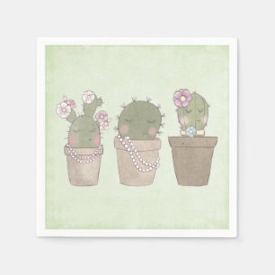 Smiling Cactus Trio Watercolor Design Napkin