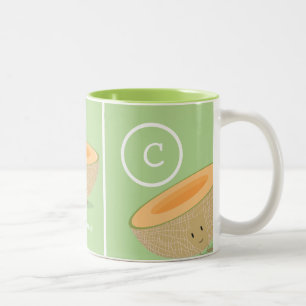 Smiling Cantaloupe Monogram Melon Food Two-Tone Coffee Mug