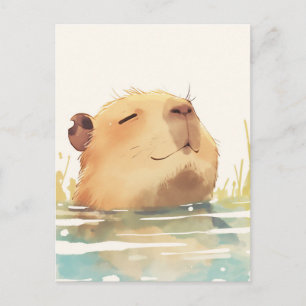 Smiling Capybara Swimming in Calm Blue Water Postcard