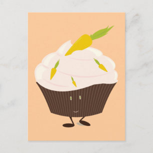 Smiling carrot cake cupcake postcard