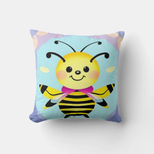 Smiling Cartoon Bee Character Throw Pillow