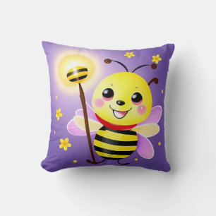 Smiling Cartoon Bee Character Throw Pillow