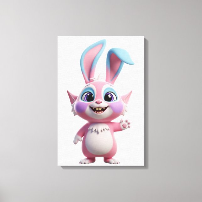 Smiling Cartoon Bunny Character Artwork Canvas Print (Front)