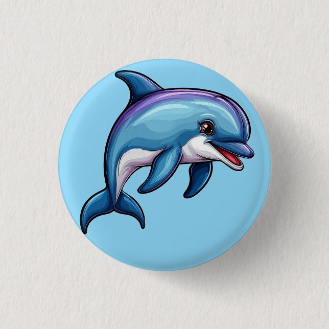 Smiling Cartoon Dolphin 1 Inch Round Button (Front)