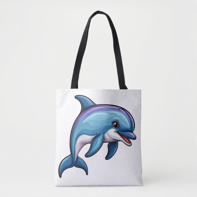 Smiling Cartoon Dolphin Tote Bag (Front)