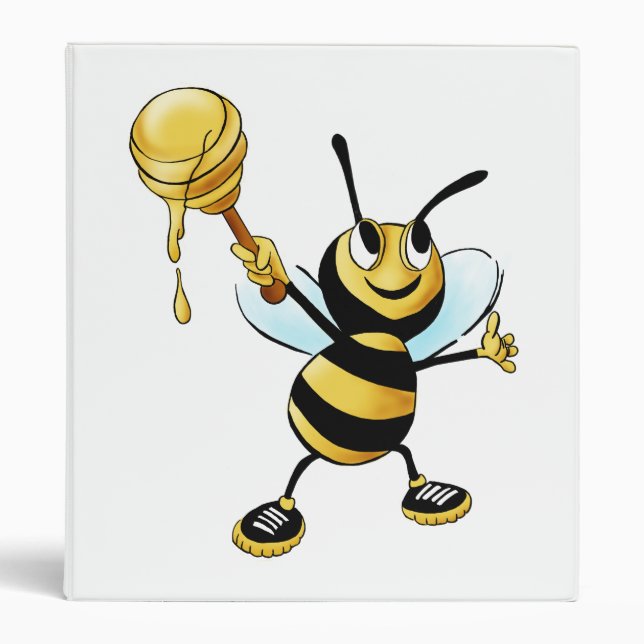 Smiling Cartoon Honey Bee Holding up Dipper Binder (Front)