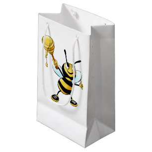 Smiling Cartoon Honey Bee Holding up Dipper Small Gift Bag