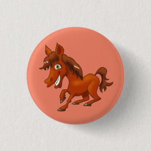 Smiling cartoon horse 1 inch round button