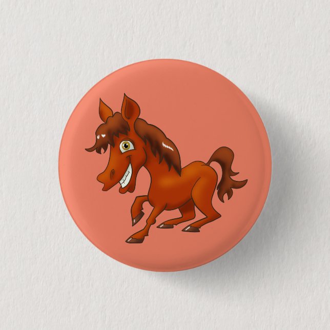 Smiling cartoon horse 1 inch round button (Front)
