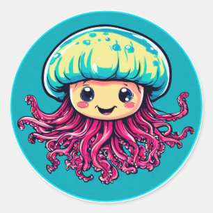 Smiling Cartoon Jellyfish Fun Underwater Gift 🌈✨ Classic Round Sticker
