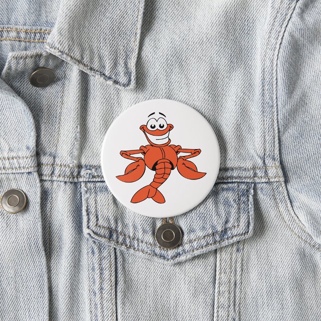 Smiling Cartoon Lobster Character 3 Inch Round Button (Creator Uploaded)
