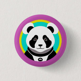 Smiling Cartoon Panda Bear in a Circle 1 Inch Round Button