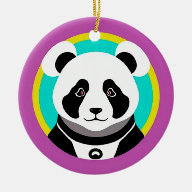 Smiling Cartoon Panda Bear in a Circle Ceramic Ornament (Front)