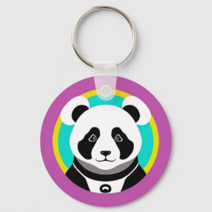 Smiling Cartoon Panda Bear in a Circle Keychain