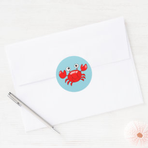 Smiling Cartoon Red Crab Illustration Classic Round Sticker