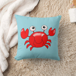 Smiling Cartoon Red Crab Illustration Throw Pillow