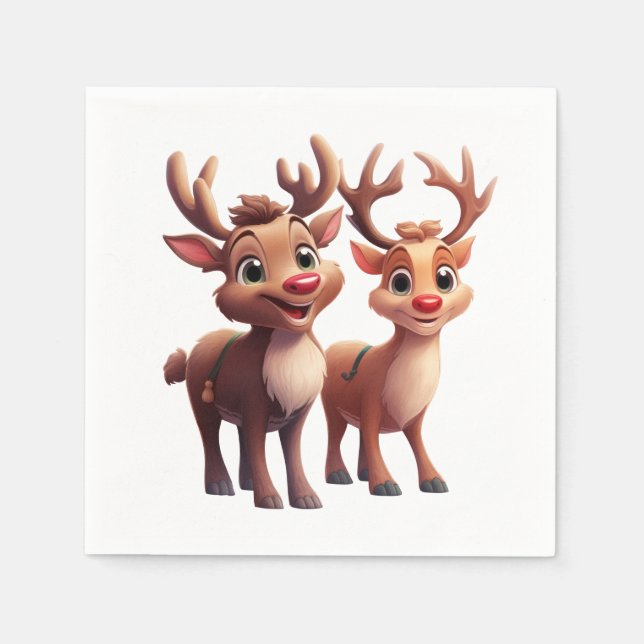 Smiling Cartoon Reindeer Napkin (Front)