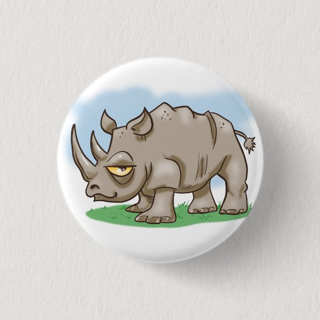Smiling Cartoon Rhinoceros 1 Inch Round Button (Front)