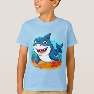 Smiling Cartoon Shark Character T-Shirt