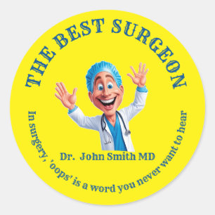 Smiling Cartoon Surgeon Design Medical Gift Idea Classic Round Sticker