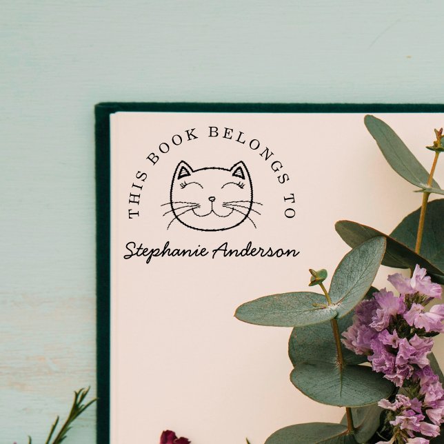 Smiling Cat | Custom This Book Belongs To Name Rubber Stamp (Creator Uploaded)