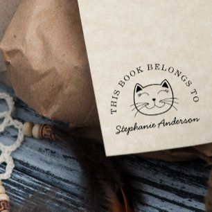 Smiling Cat Custom This Book Belongs To Name Self-inking Stamp